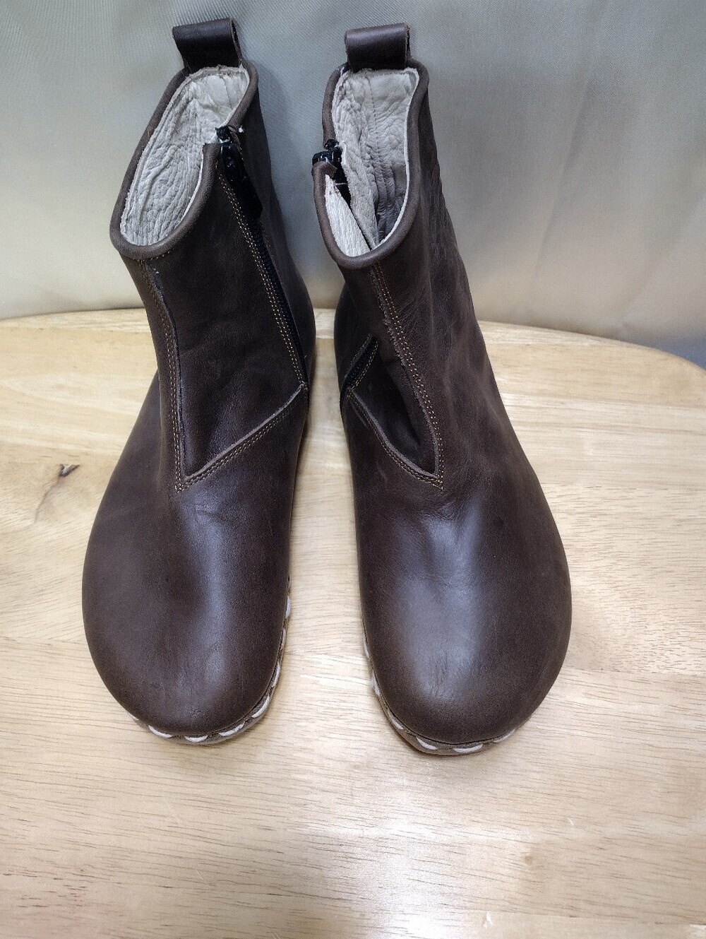 Women 5 Atlantis Handmade Turkey Brown Leather Barefoot Boot Zip Ankle